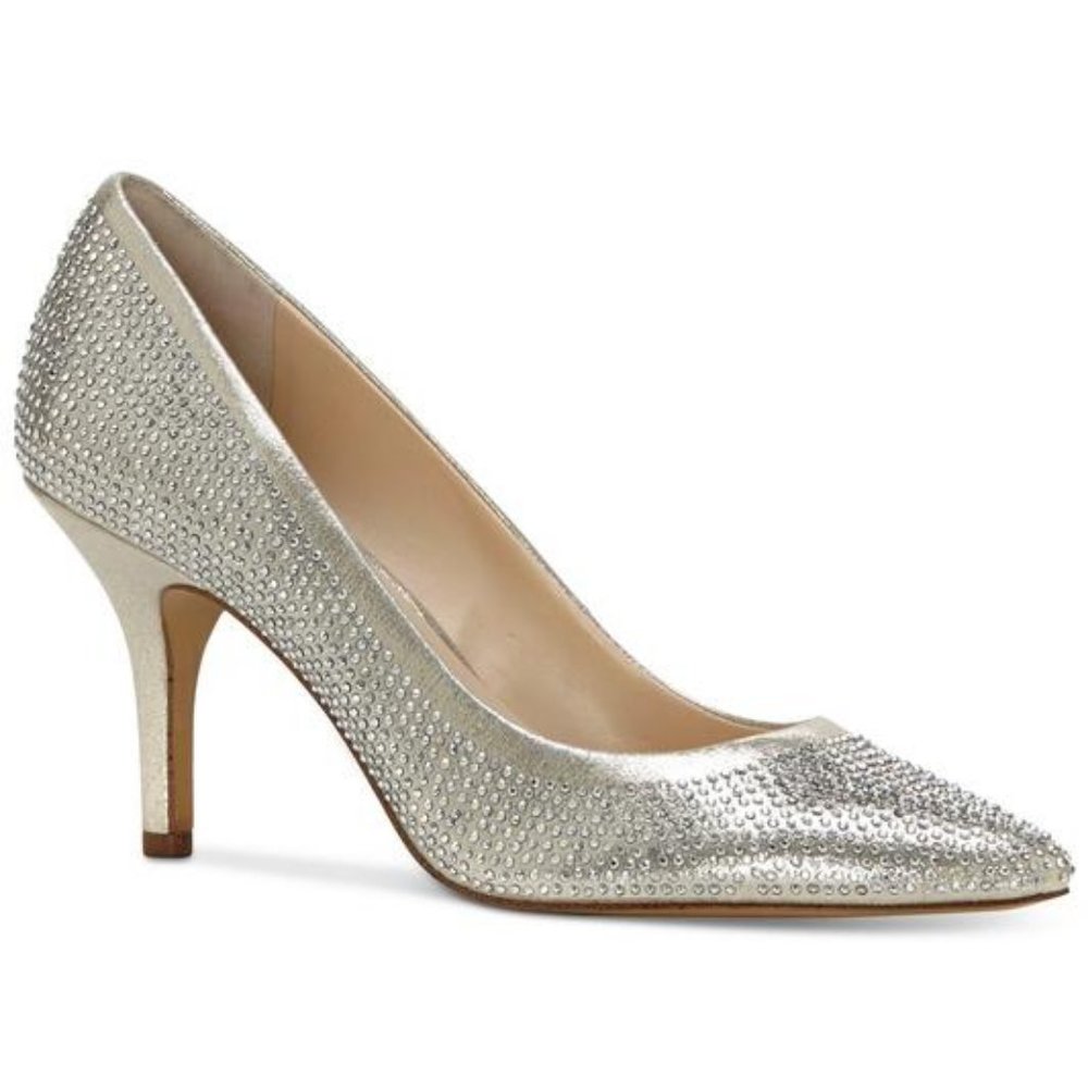 INC Pearl Gold Zitah rhinestone pointed pumps
